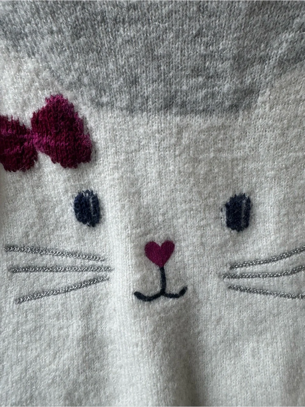 Carter's Grey and White Kitty Sweater with Pink Bow